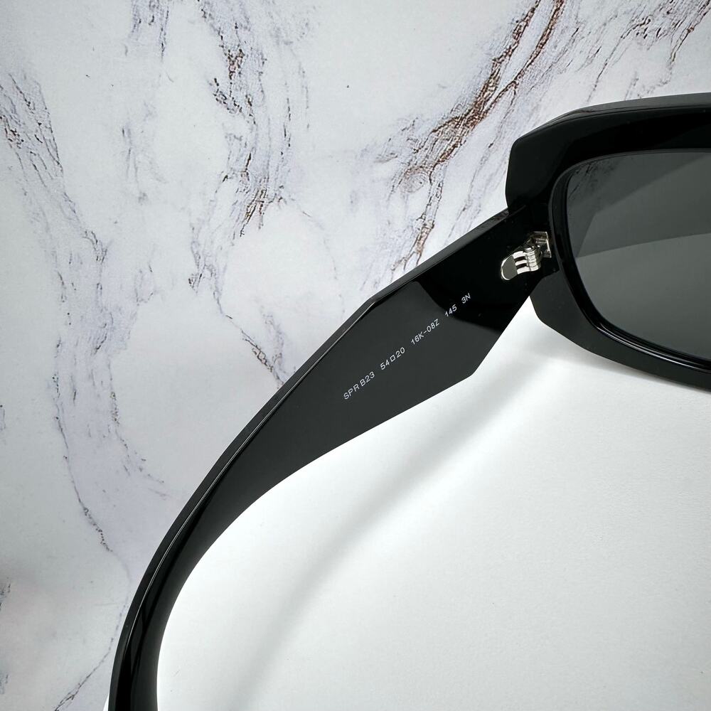 New PRADA Sunglasses Black Silver Symbole Logo Oversized Square Frame 54mm - Picture 11 of 16
